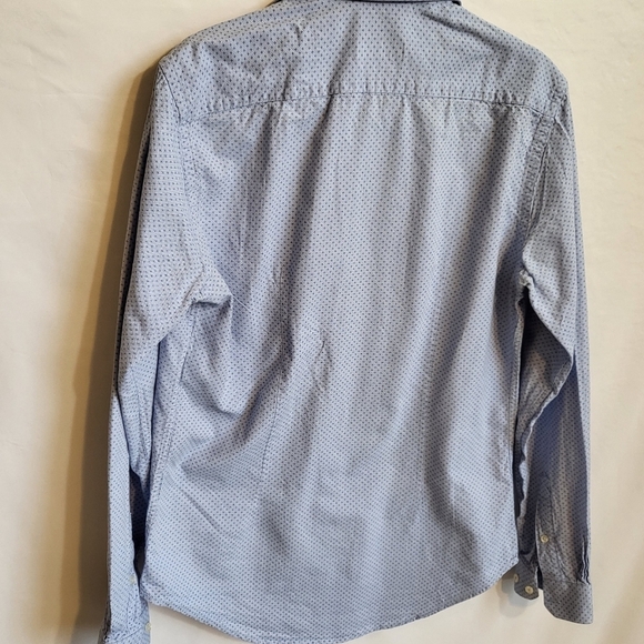 Zara Man slim cotton button down long sleeve collar  blue M medium pre-owned - Picture 5 of 8